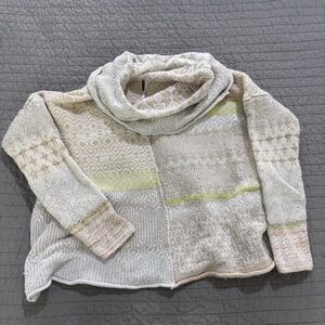 Free People Cream and Gray Cowl Neck Sweater